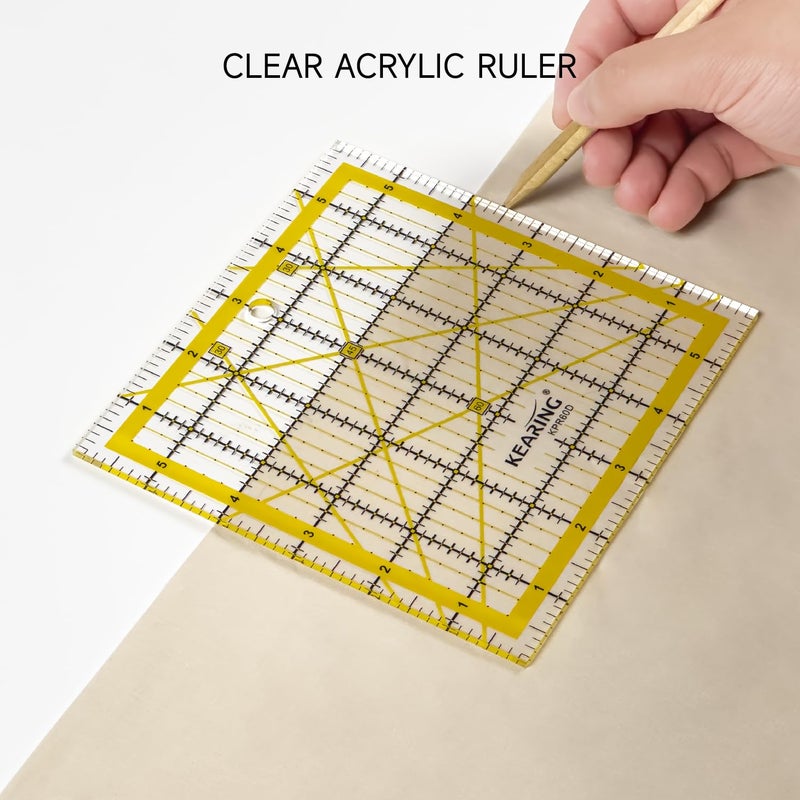 KEARING KERING Patchwork Quilting Ruler - 6x6 inch Non-Slip Acrylic Square Ruler for Foundation Paper Piecing, Bias Strips & Rotary Cutting, Durable Quilter's Tool with Anti-Slip Backing - Image 5